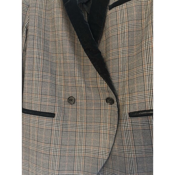 Free People Black & Brown Plaid Double Breasted Blazer in Brown XS Velvet Collar - Picture 6 of 9